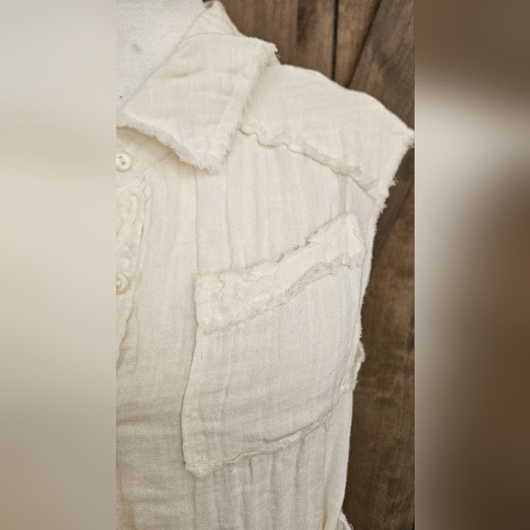SALTY LEMON Cotton Frayed Button Up Tie Front Coverup In White. Size M NWT - Picture 8 of 14
